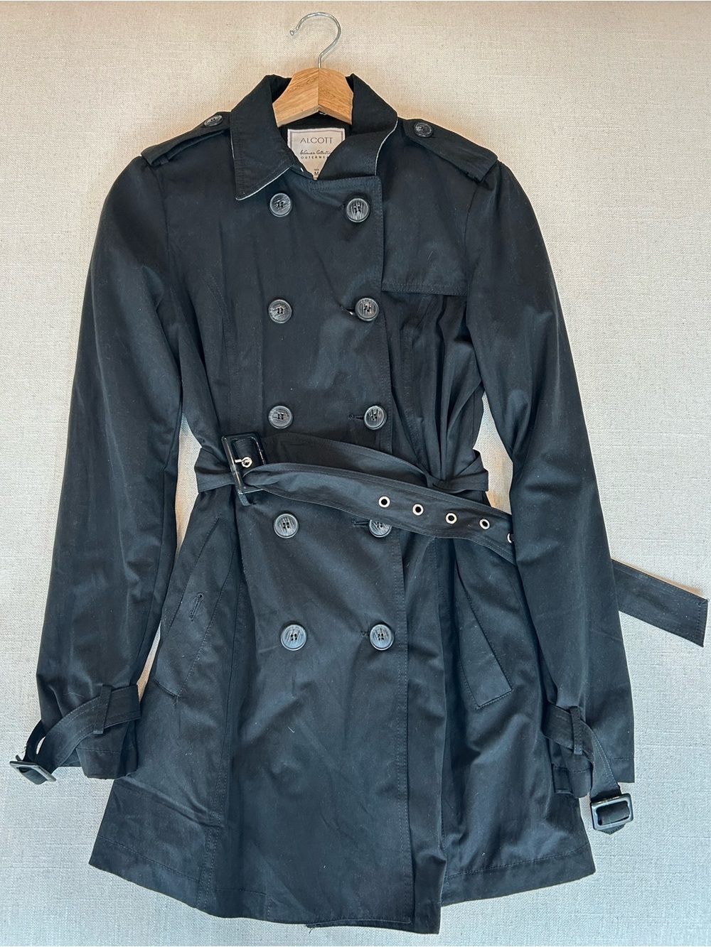 Alcott Black Double-Breasted Trench Coat with Waist Belt